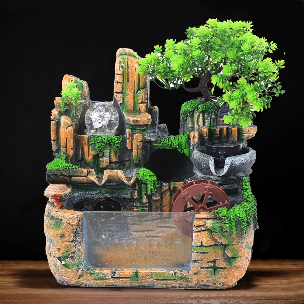 Table Decorations Tabletop Fountain Exquisite Gift Resin Tabletop Tiered Water Fountain LED Light Long Power Cord for office