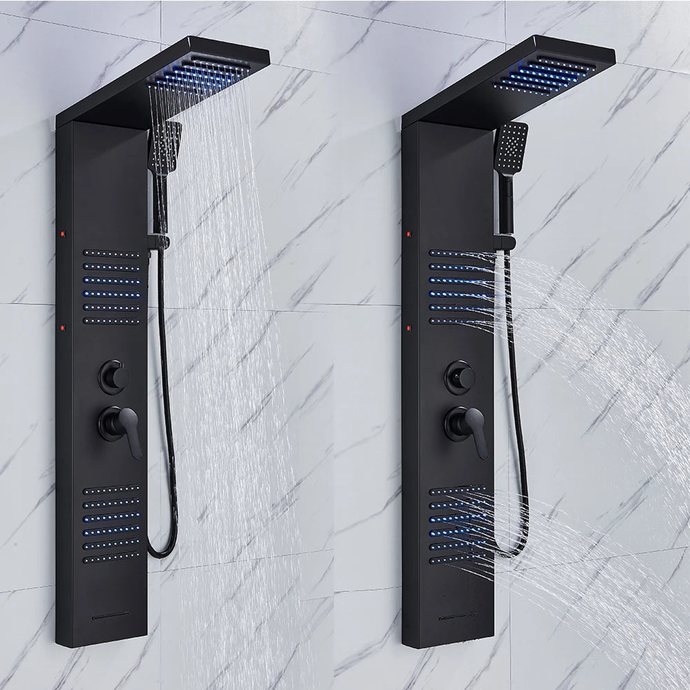 Quyanre LED Shower Panel Tower System With Rainfall Massage Jets