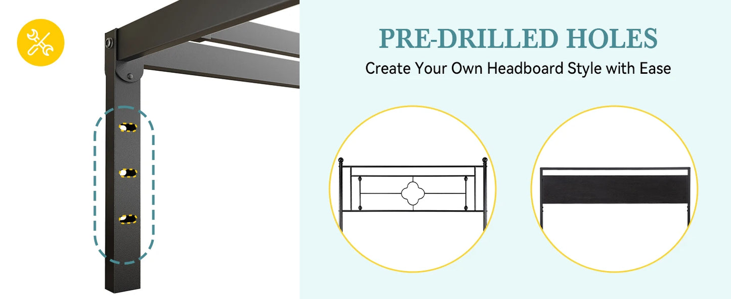 HOOMIC Twin/Full/Queen/King Heavy-Duty Metal Bed Frame with 14 Inch Under-Bed Storage — No Box Spring Needed, Easy Assembly