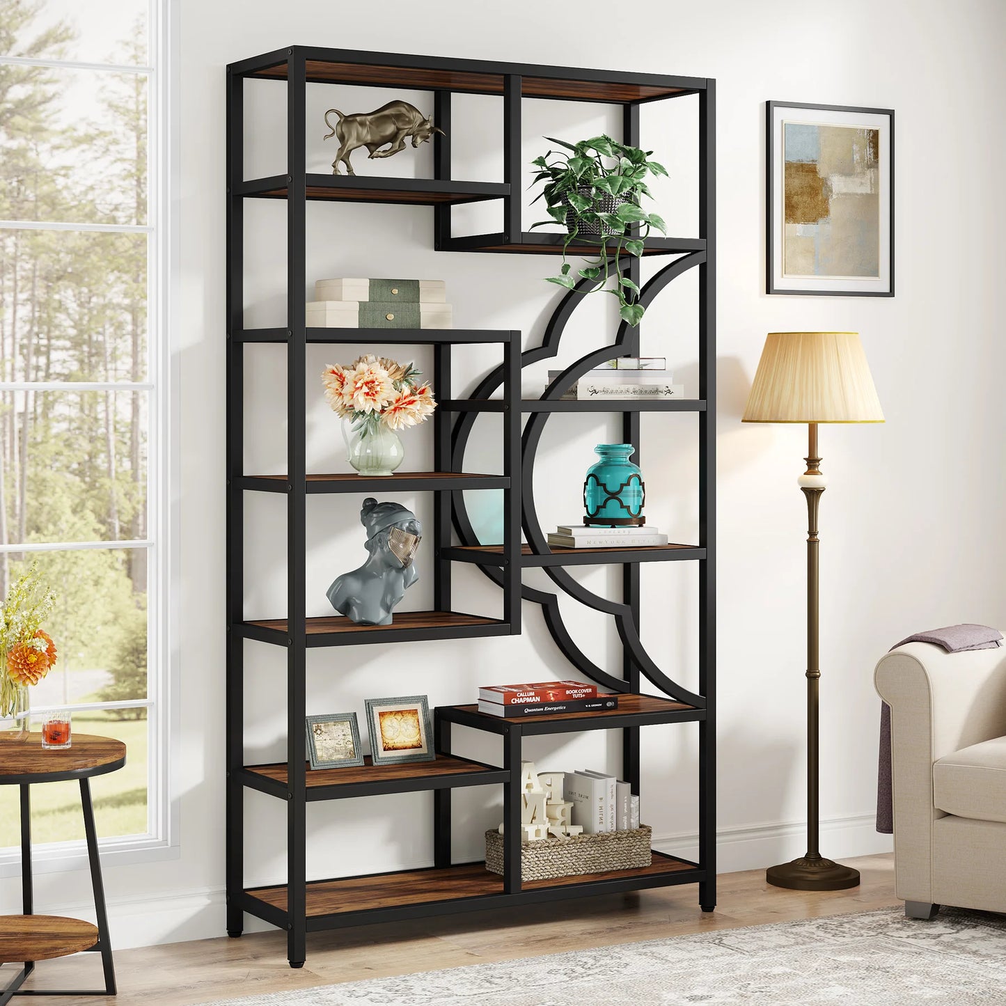 Tribesigns Industrial Etagere Bookshelf Freestanding Tall Display Shelf