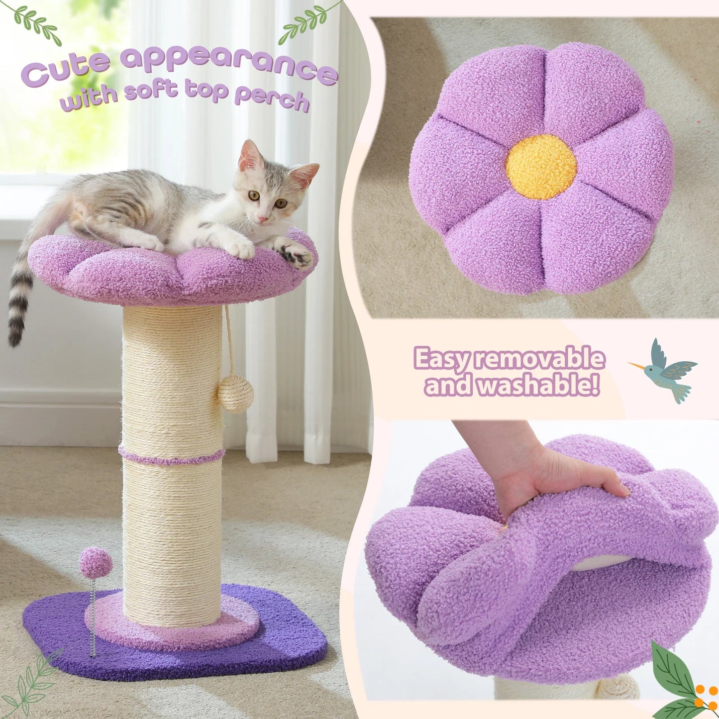 PAWZ Road Flower Small Cat Tree Scratching Post Natural Sisal