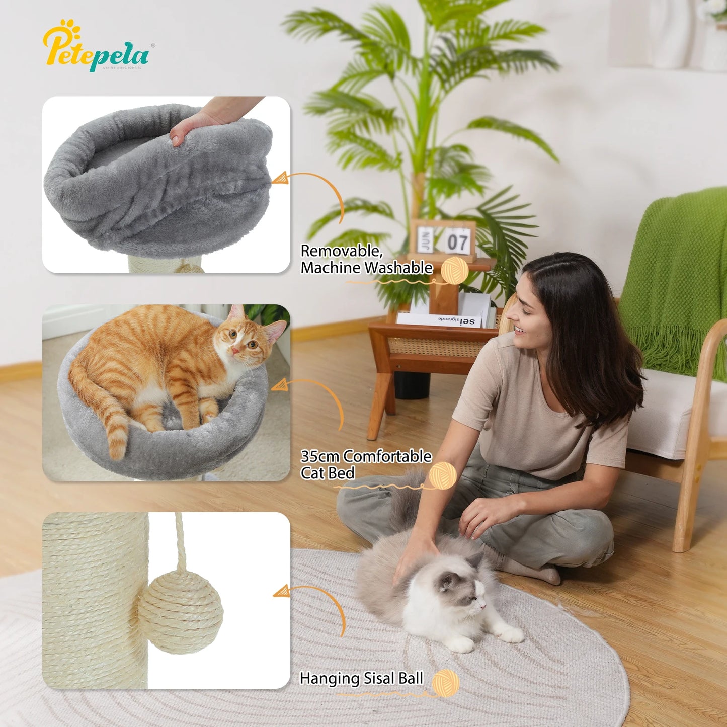 PAWZ Road Flower Small Cat Tree Scratching Post Natural Sisal