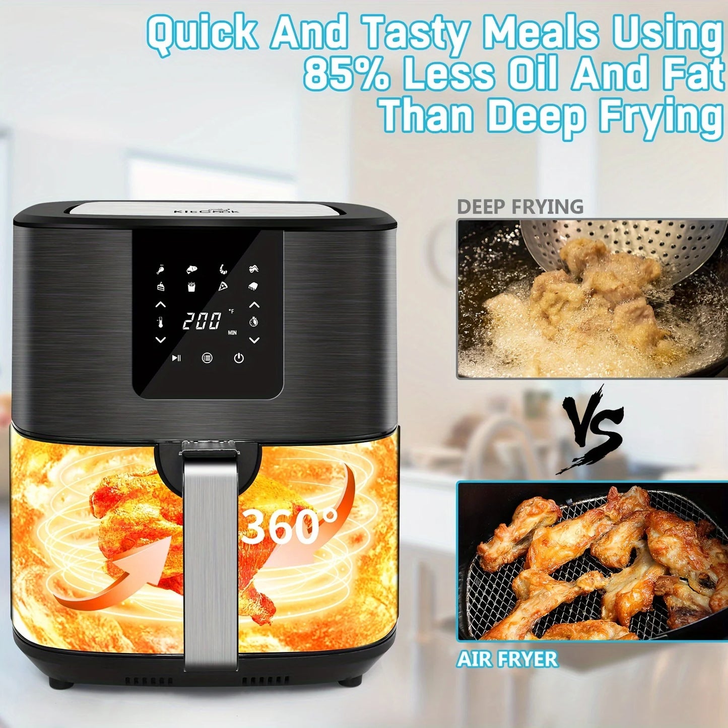 KitCook Air Fryer 1500W Equipped With Eight Presets And Digital