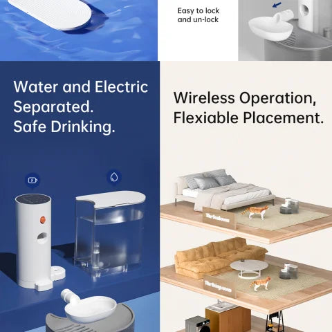 Smart Pet Water Dispenser Wireless Cat Fountain Rechargeable Automatic Feeder