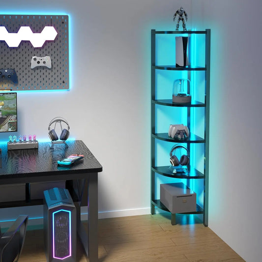 XMSJ 6-Tier Corner Bookshelf With LED Lights For Living Room