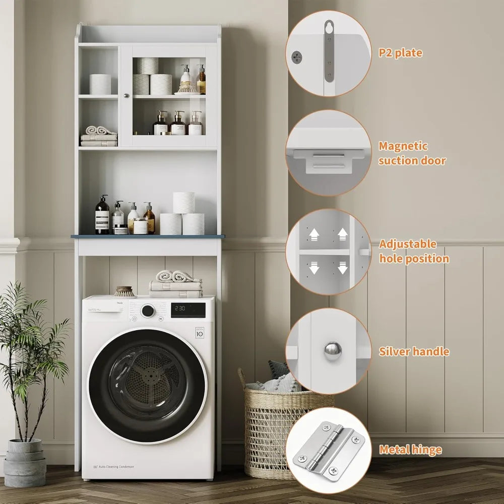 Tall Over Toilet Storage Cabinet With Glass Door