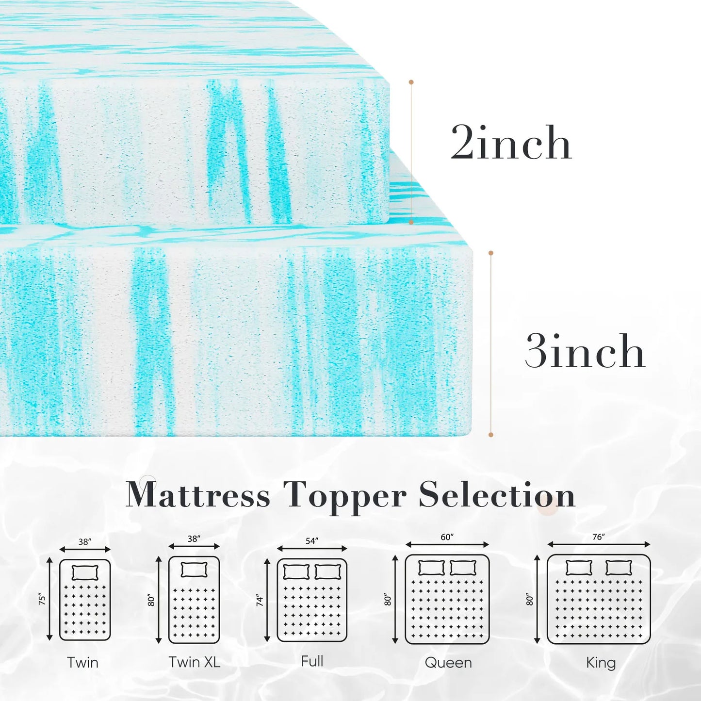 JHK Gel Memory Foam Mattress Topper