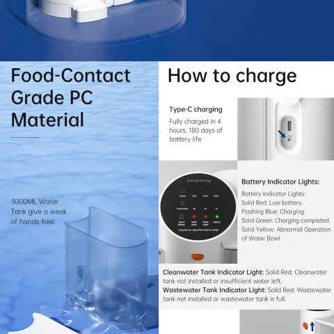 Smart Pet Water Dispenser Wireless Cat Fountain Rechargeable Automatic Feeder