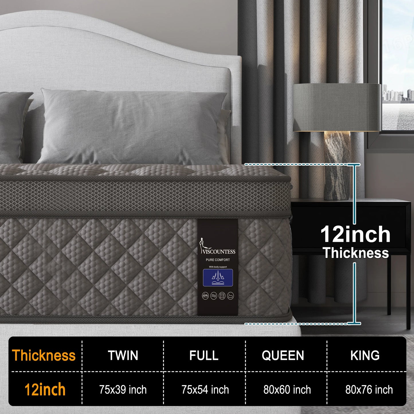 10"12"14"Twin Full Queen King Size Mattress in a Box Hybrid Spring Memory Foam,Euro Top Mattresses Medium Firm for Motion Isolat