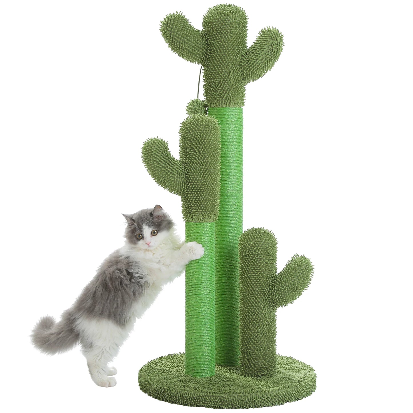 Cactus Cat Scratching Post for Indoor Cats Tall Cat Scratcher with 3 Sisal Scratching Poles Interactive Dangling Ball Cat Toys