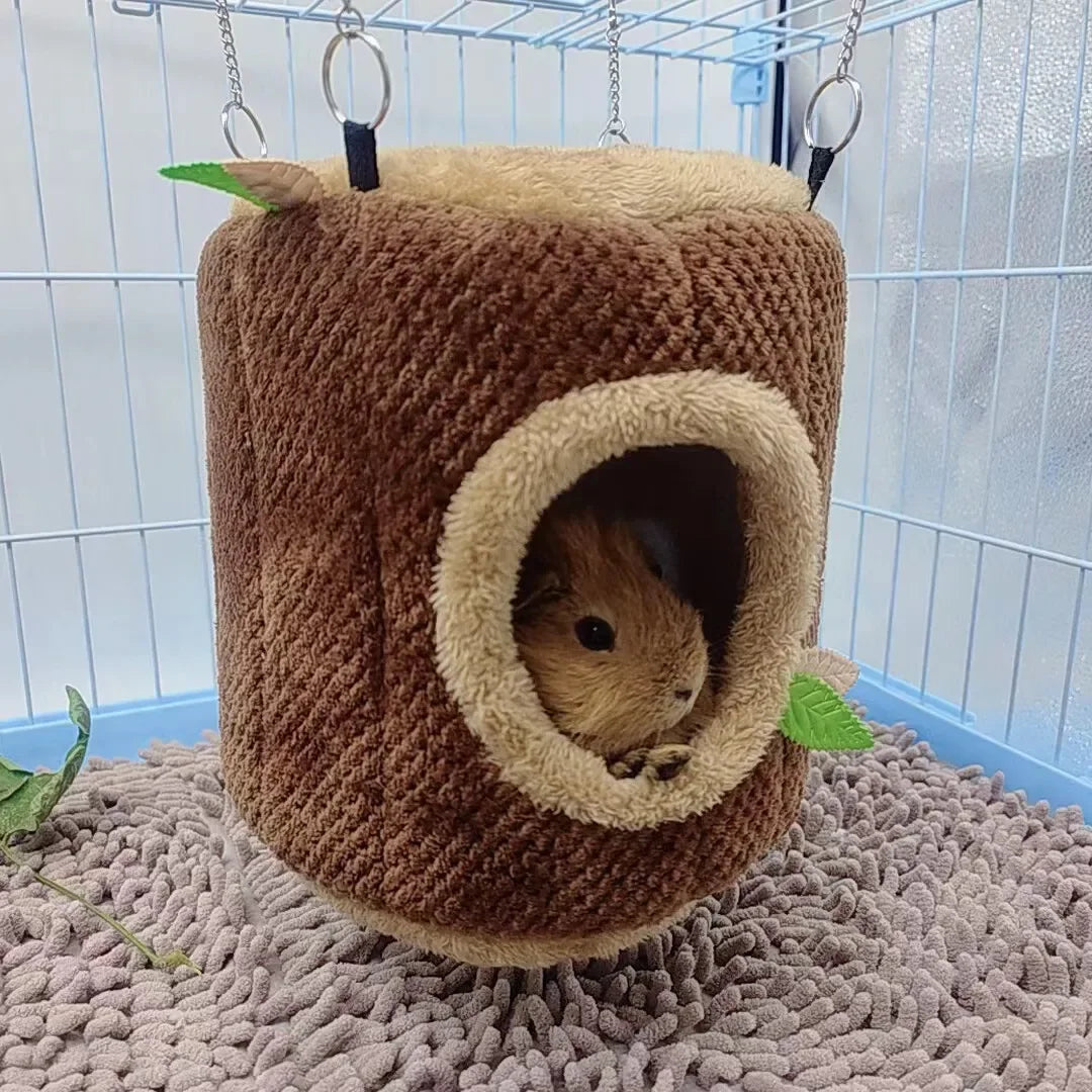 Tree Stump Shaped Hamster Nest And Hammock For Small Pets