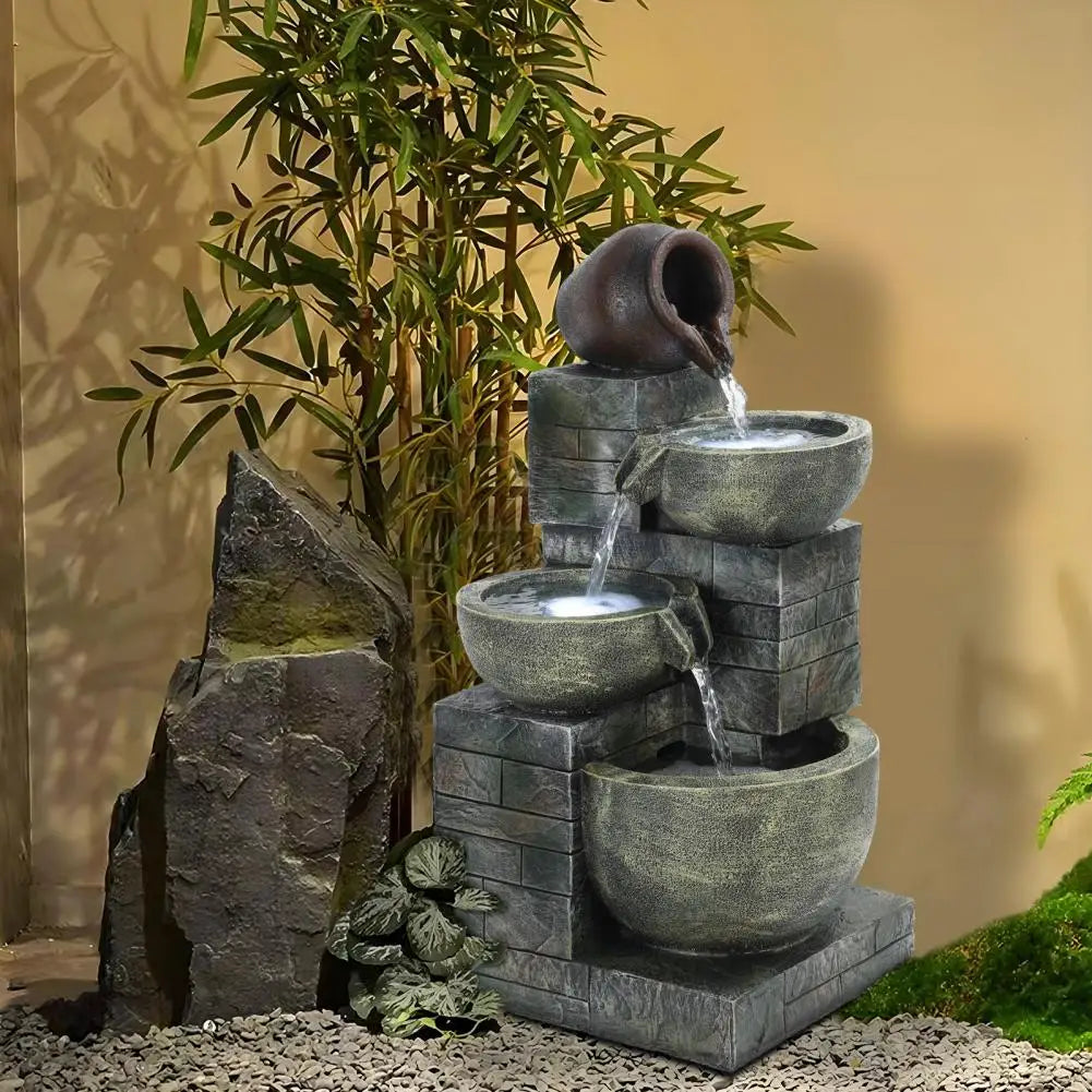 Flowing Water Rockery Fountain Ornament With Led Light For Garden